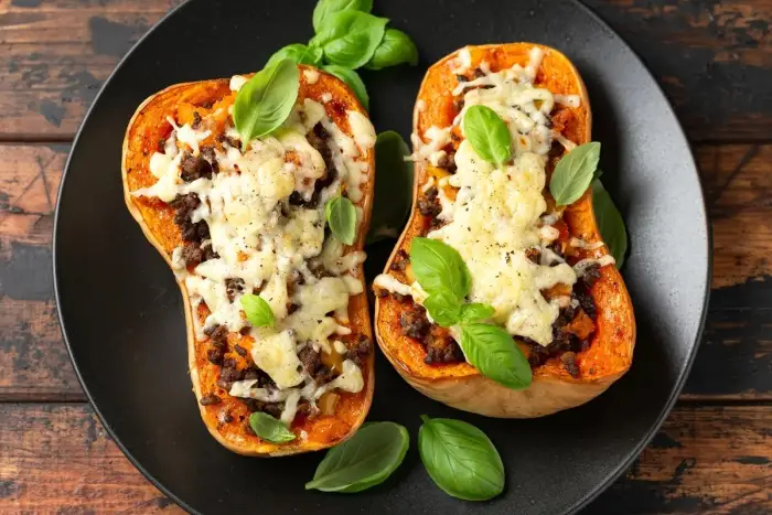 Calabaza rellena de carne y queso