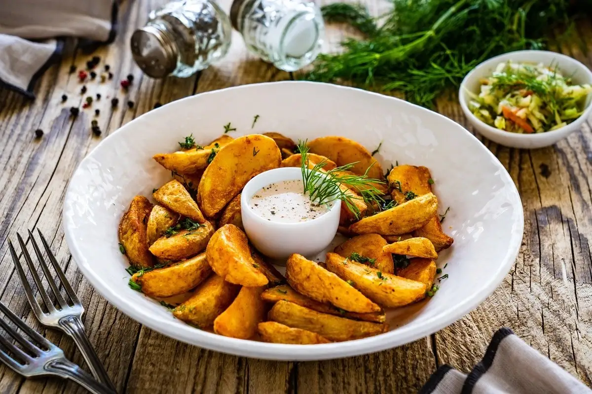 Cómo hacer papas crujientes con salsa de yogur y hierbas