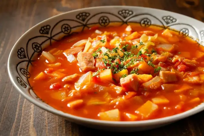 Guiso de fideos con papa y chorizo