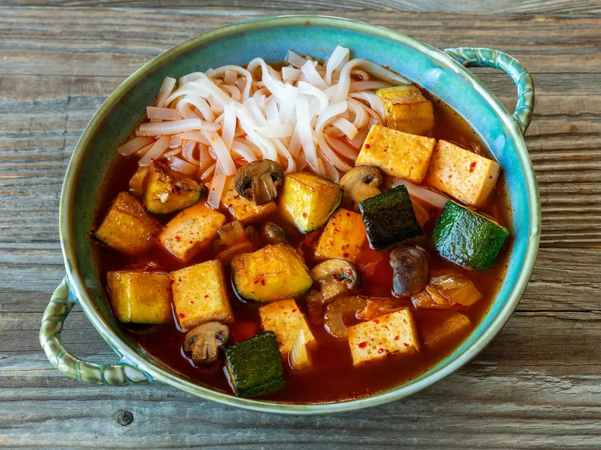 Guiso de fideos con verduras: receta vegana
