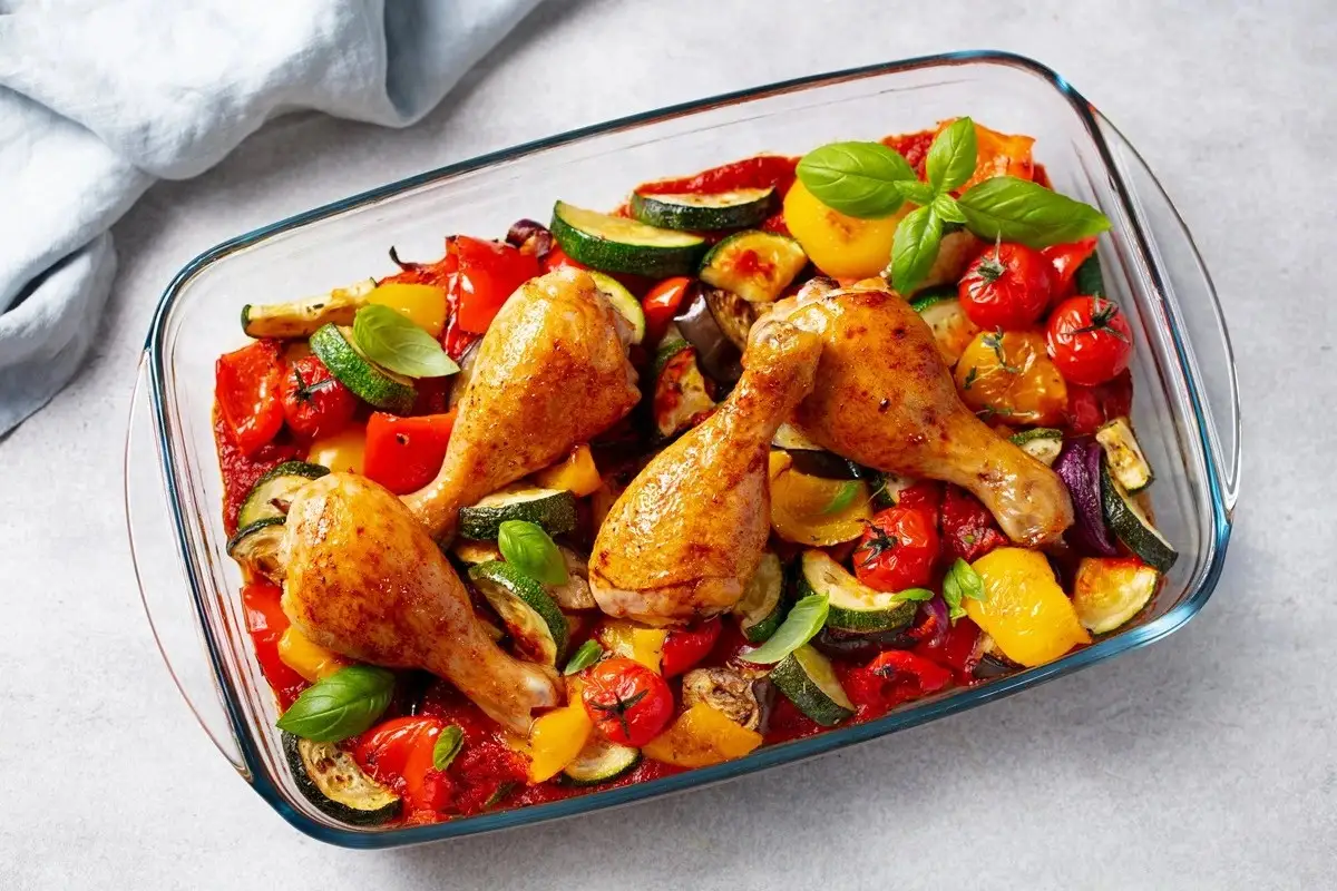 Receta de muslos de pollo con verduras al horno