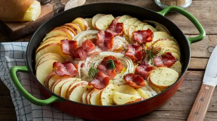 Tartiflette de papa, tocino y queso
