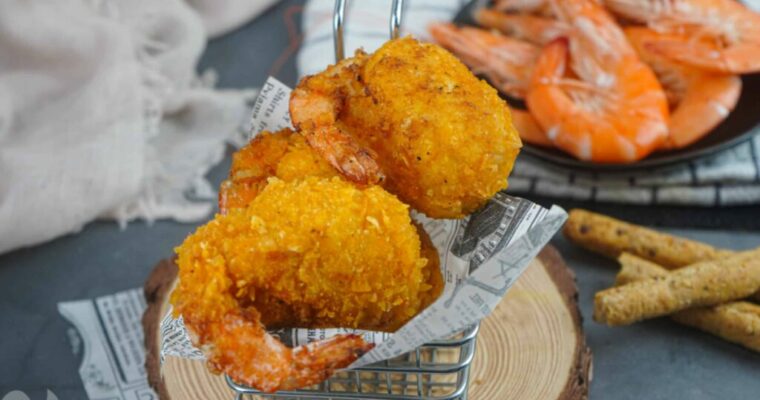 receta de Langostinos estilo gabardina con bechamel de salmón con thermomix