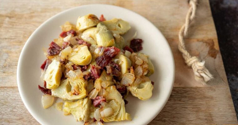 Alcachofas salteadas con jamón con olla GM
