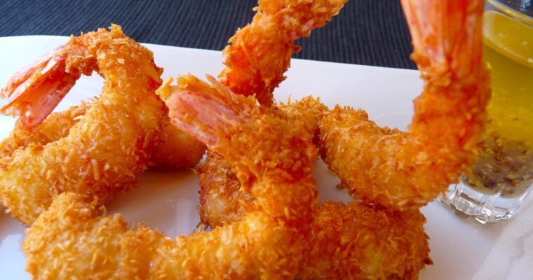 receta de Langostinos en tempura de coco con thermomix