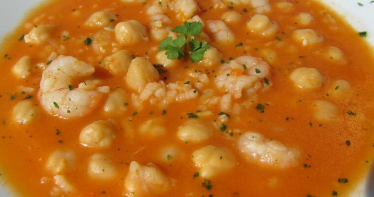 Garbanzos con gambas y arroz con olla GM