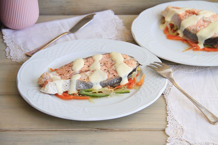 receta de Papillote de salmón con verduras con thermomix