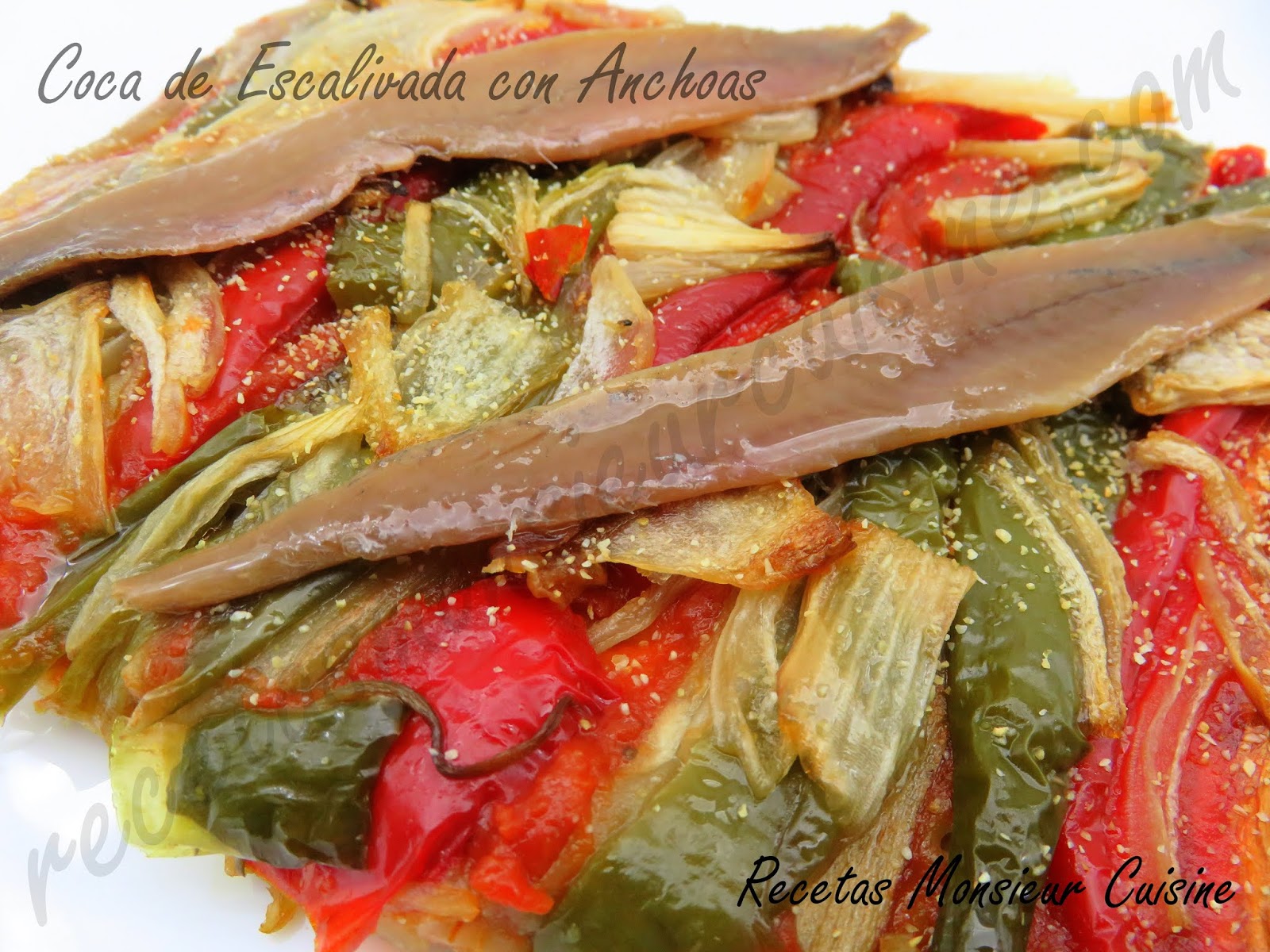 Delight your taste buds with Coca de Escalivada con Anchoas made with monsieur cuisine